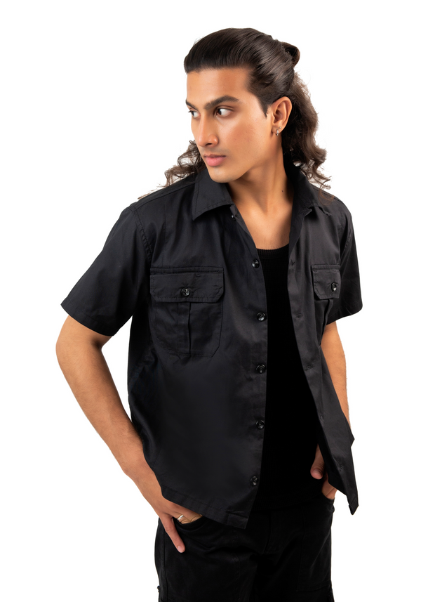 Boxy-Fit Short Sleeve Shirt - Black