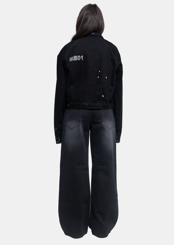 Cropped-Fit Black Denim Jacket