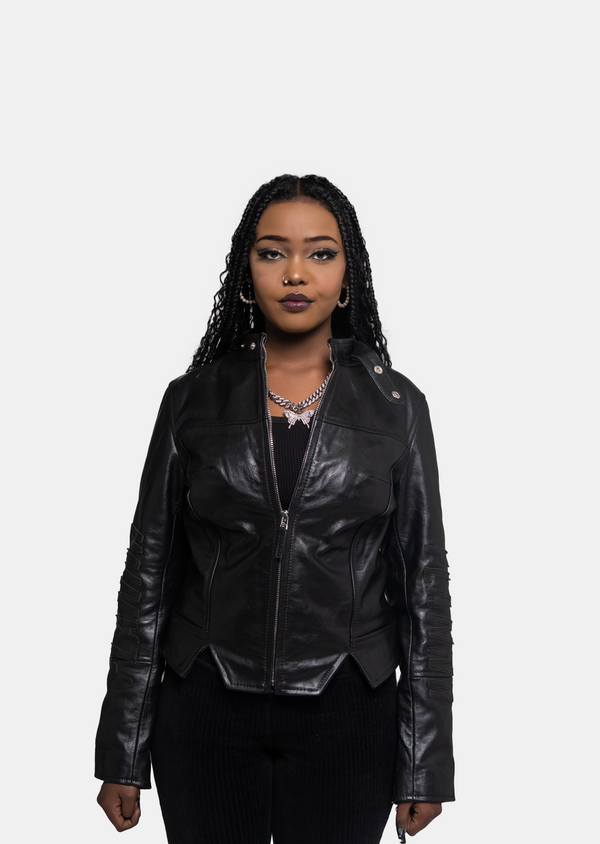 Black biker Leather Jacket - Women